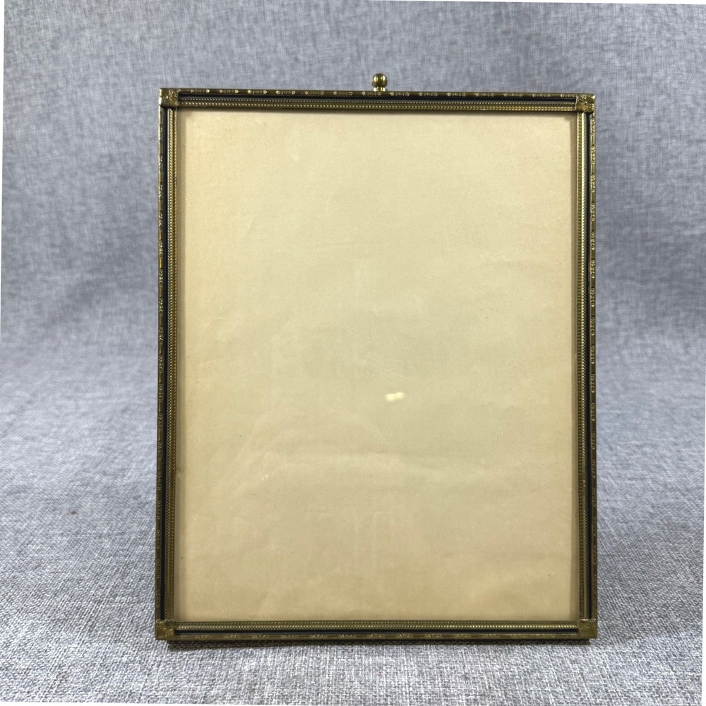 VTG Brass Picture Frame 8x10 Gold Ornate Embossed Victorian Easel Back Antique0